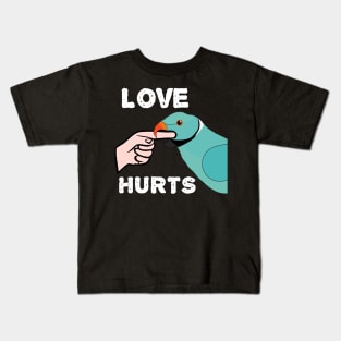 Love Hurts Blue Indian Ringneck Male Parrot Biting Kids T-Shirt